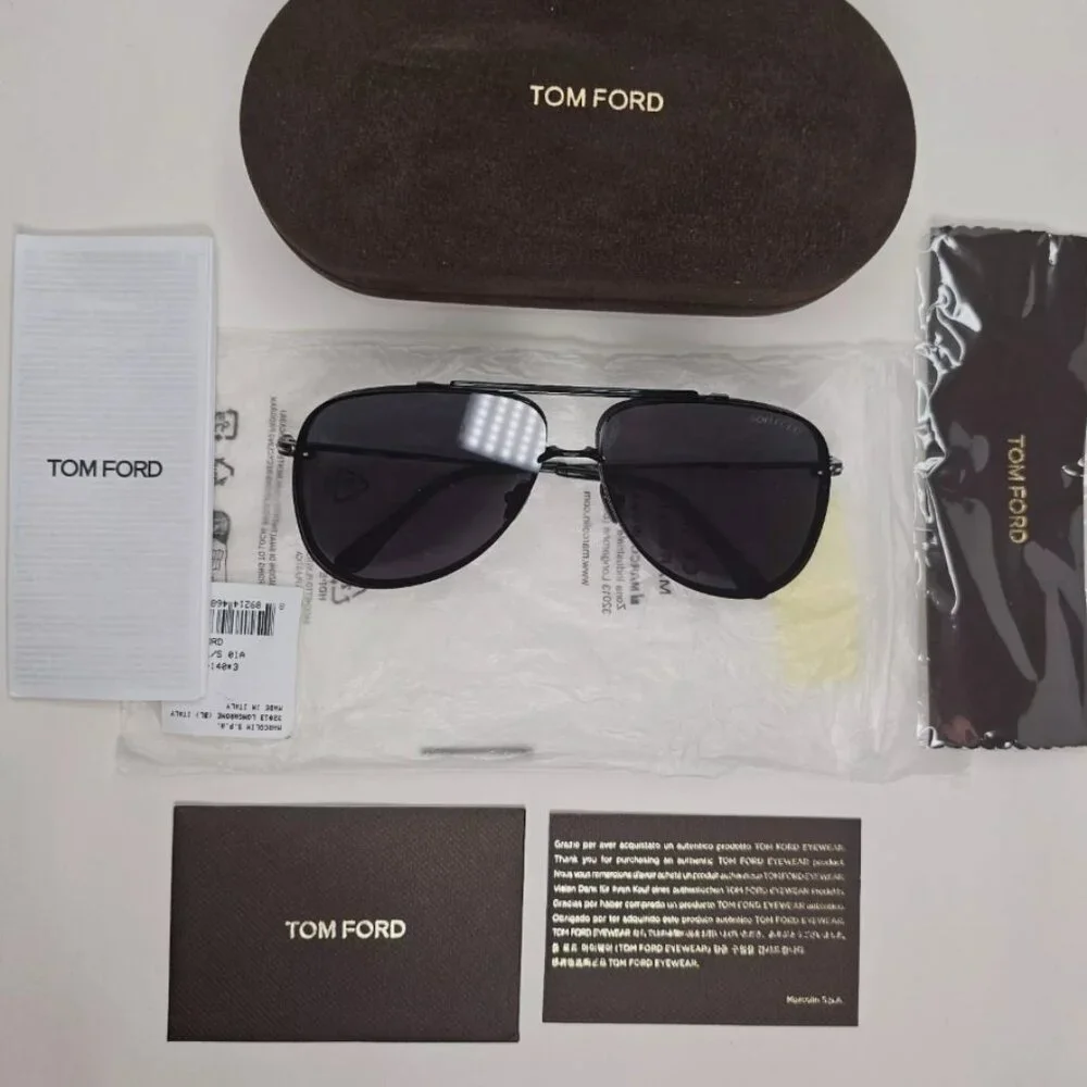 Tom Ford Sunglasses Black Glossy Metal Pilot 62mm